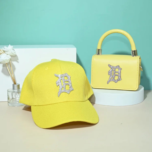 2021 rhinestone baseball cap hats and bag set designer purses and hats handbags set-7