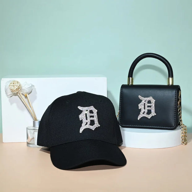 2021 rhinestone baseball cap hats and bag set designer purses and hats handbags set-16