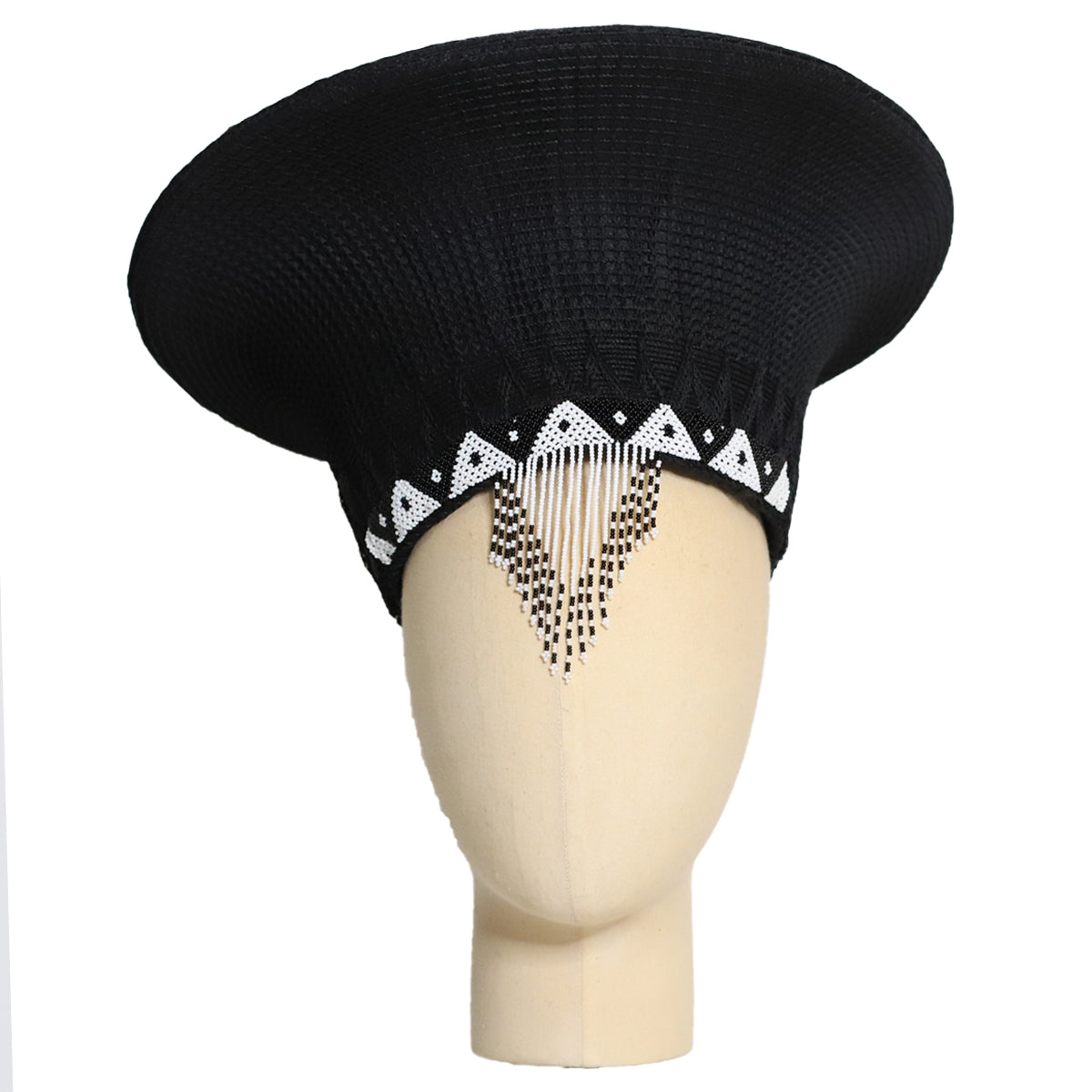 Zulu Wide Basket Hat with Beading - Black | Handmade in South Africa-1