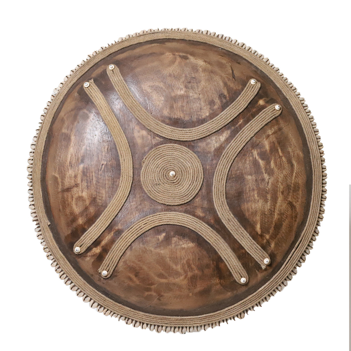 Wooden Natural Cameroon Shield on stand | Manilla Cross Design with Cowrie Edge-6