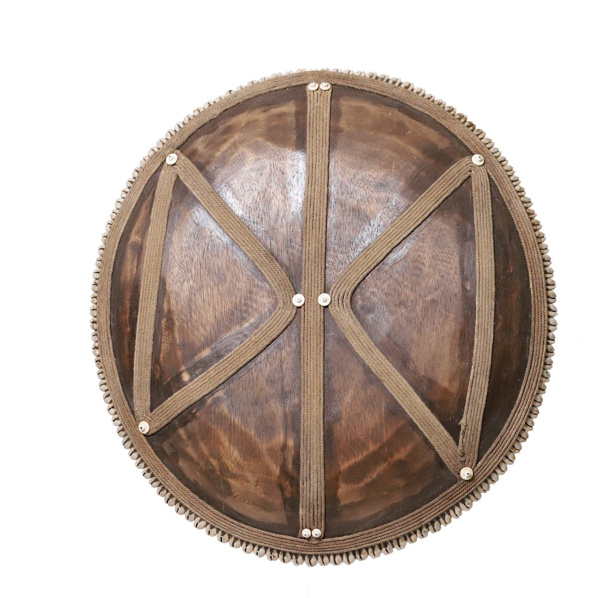 Wooden Natural Cameroon Shield on stand | Manilla Geometric Design with Cowrie Edge-3