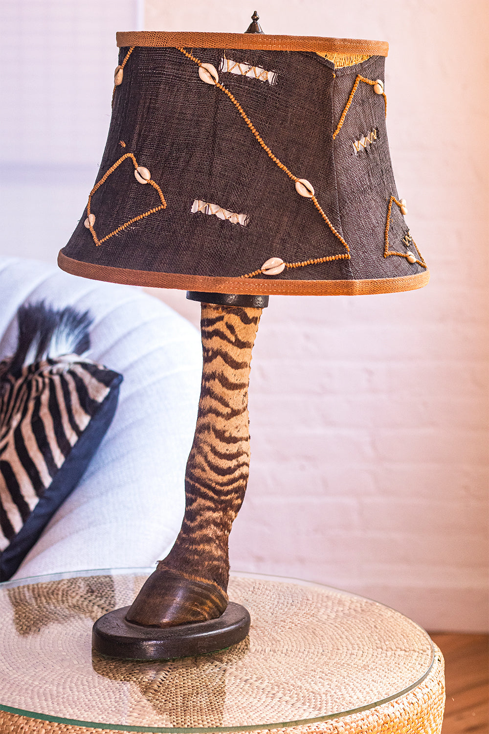 Zebra Lamp with Kuba Cloth Shade-0