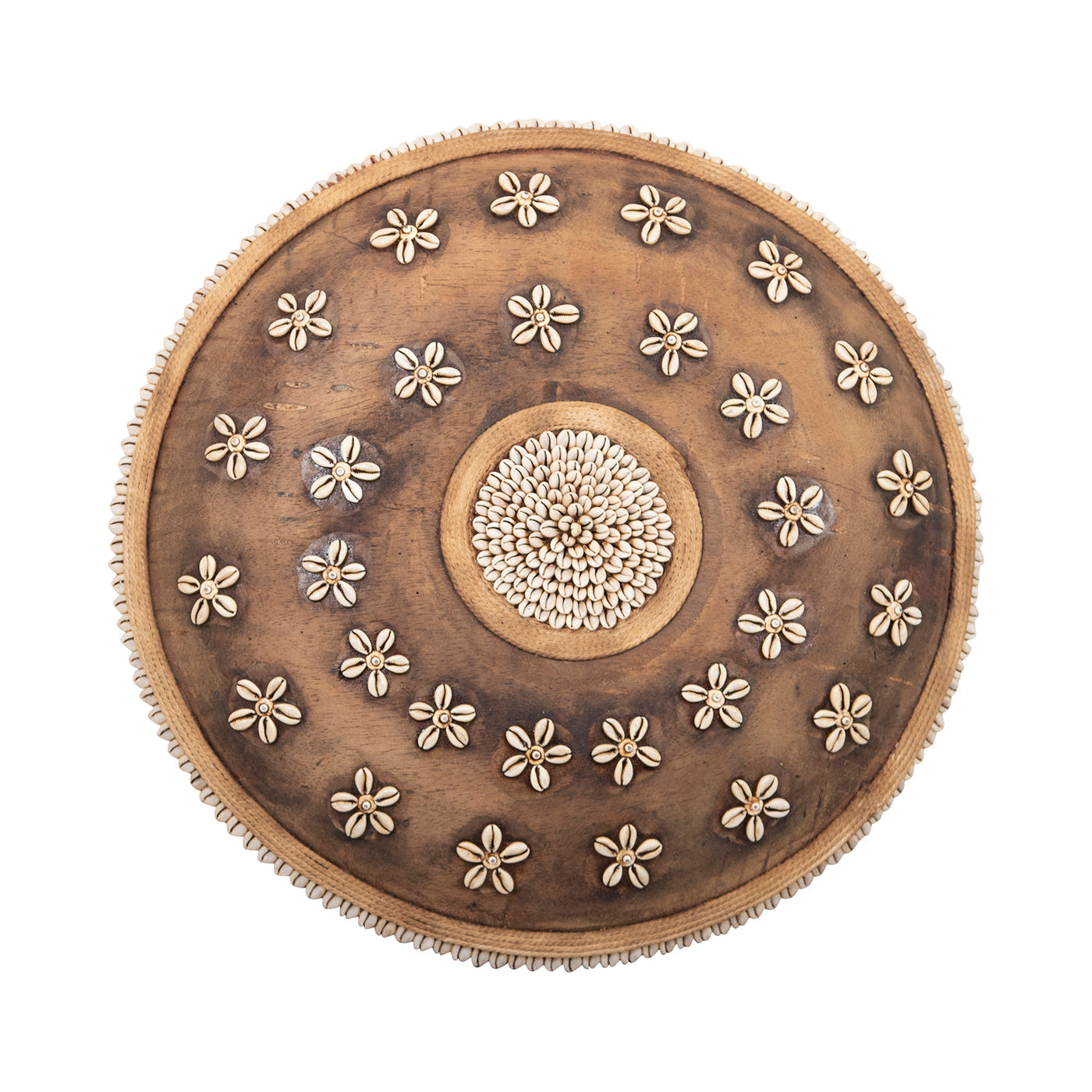 Wooden Natural Cameroon Shield | Cowrie Shells Floral Design-1