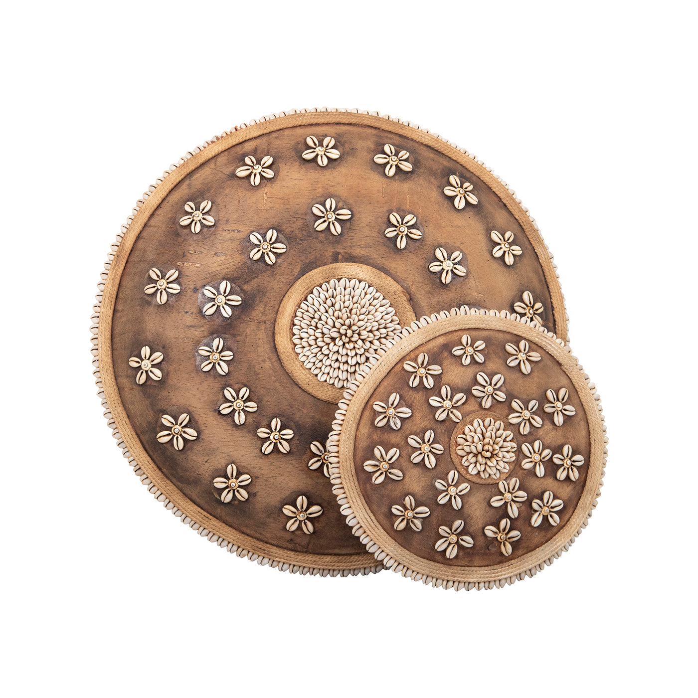 Wooden Natural Cameroon Shield | Cowrie Shells Floral Design-0