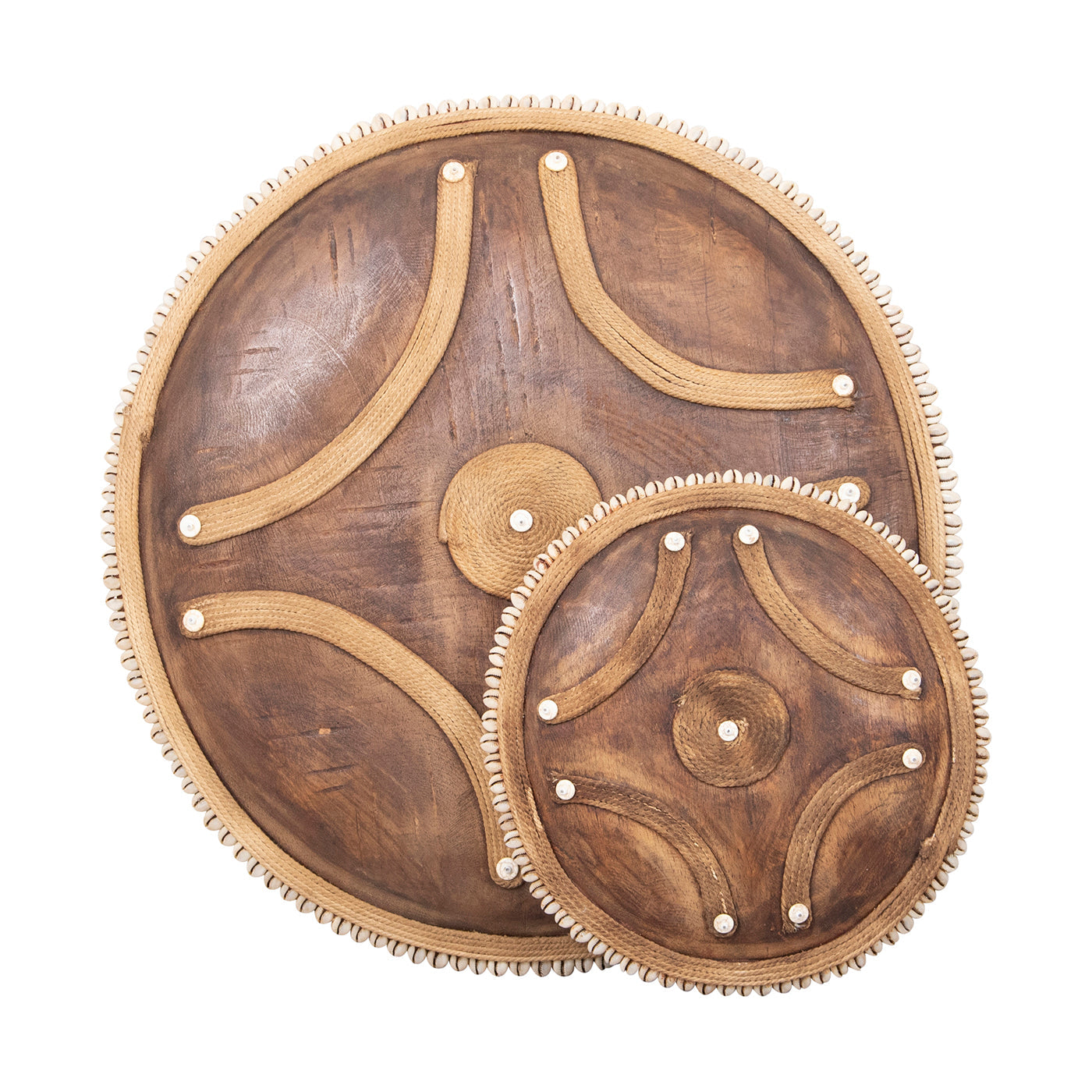 Wooden Natural Cameroon Shield on stand | Manilla Cross Design with Cowrie Edge-2