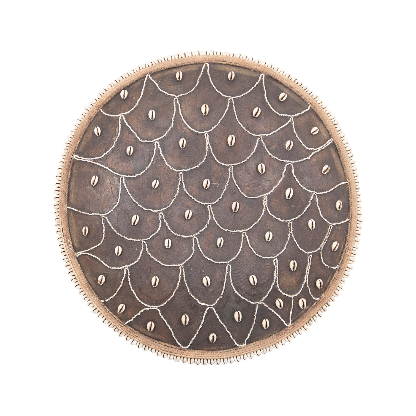 Wooden Natural Cameroon Shield with Cowrie Shells | Beaded Umbrella Design-1