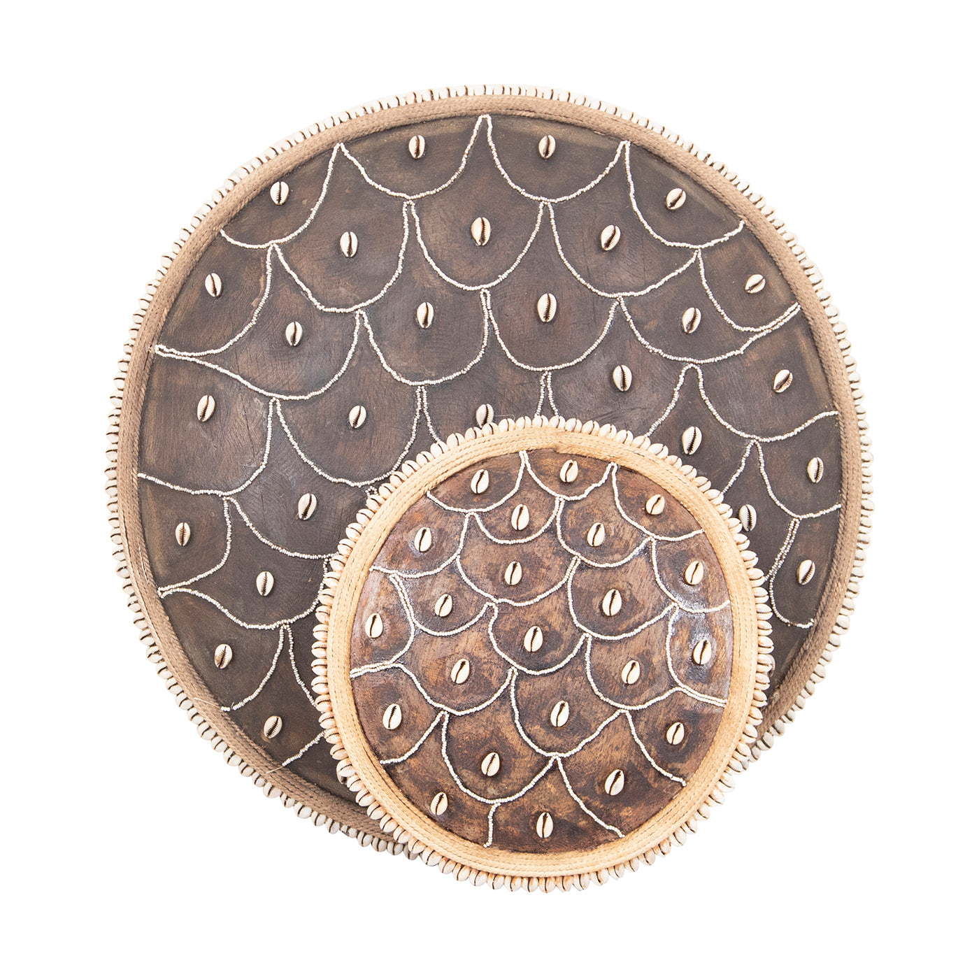 Wooden Natural Cameroon Shield with Cowrie Shells | Beaded Umbrella Design-0