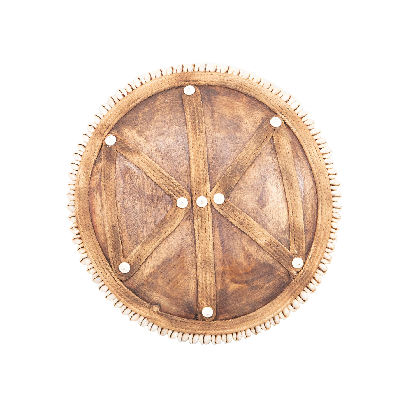 Wooden Natural Cameroon Shield on stand | Manilla Geometric Design with Cowrie Edge-4