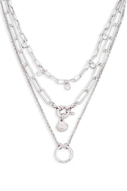 Double Chain Crystal Circle Charm Layered Necklace-4