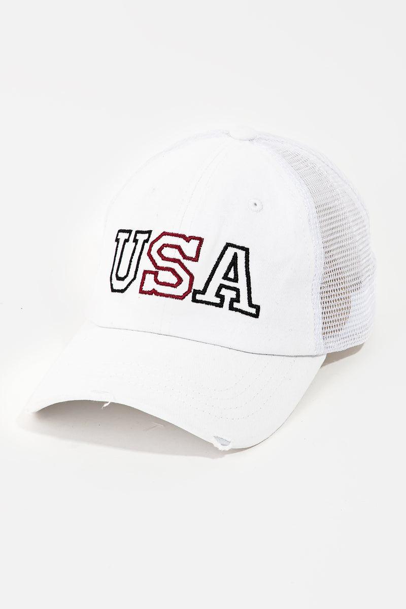 Mesh Back USA Destroyed Baseball Cap-0