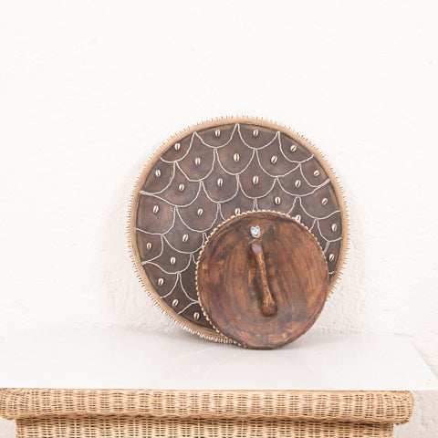 Wooden Natural Cameroon Shield with Cowrie Shells | Beaded Umbrella Design-2