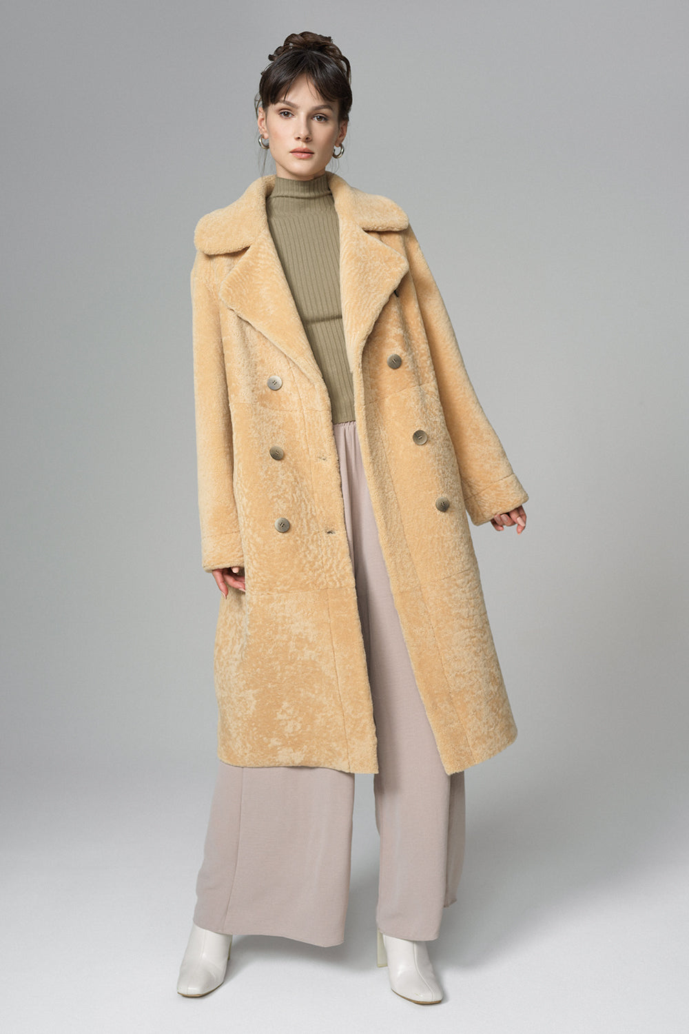 Yellow Reversible Genuine Sheepskin ﻿Maxi Coat-4