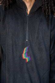 1/4 Zip Black Fleece with Rainbow Futuristic Embroidery-3
