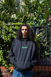 Hoodie in Black with Green Futuristic Logo Embroidery-0