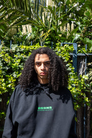 Hoodie in Black with Green Futuristic Logo Embroidery-3