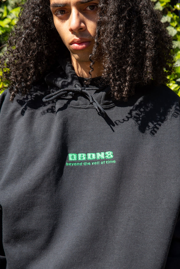 Hoodie in Black with Green Futuristic Logo Embroidery-4