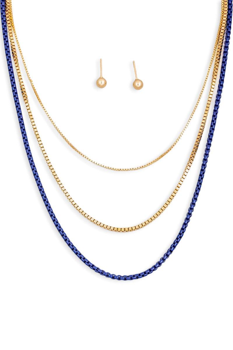 3 Layer Assorted Chain Necklace Small Ball Earring Set-0