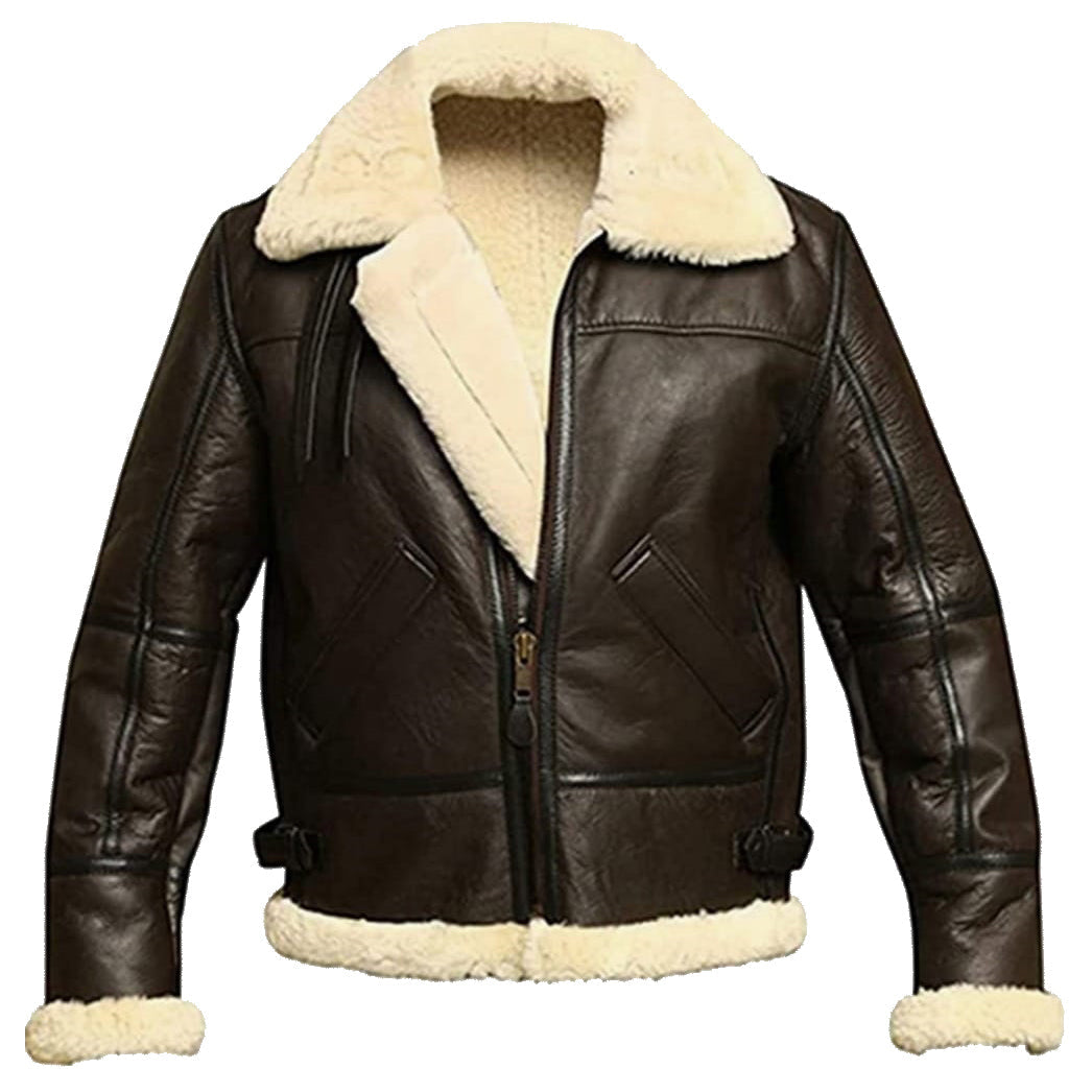 Albert Men's Leather Bomber Jacket With Artificial Fur Lining Brown-0