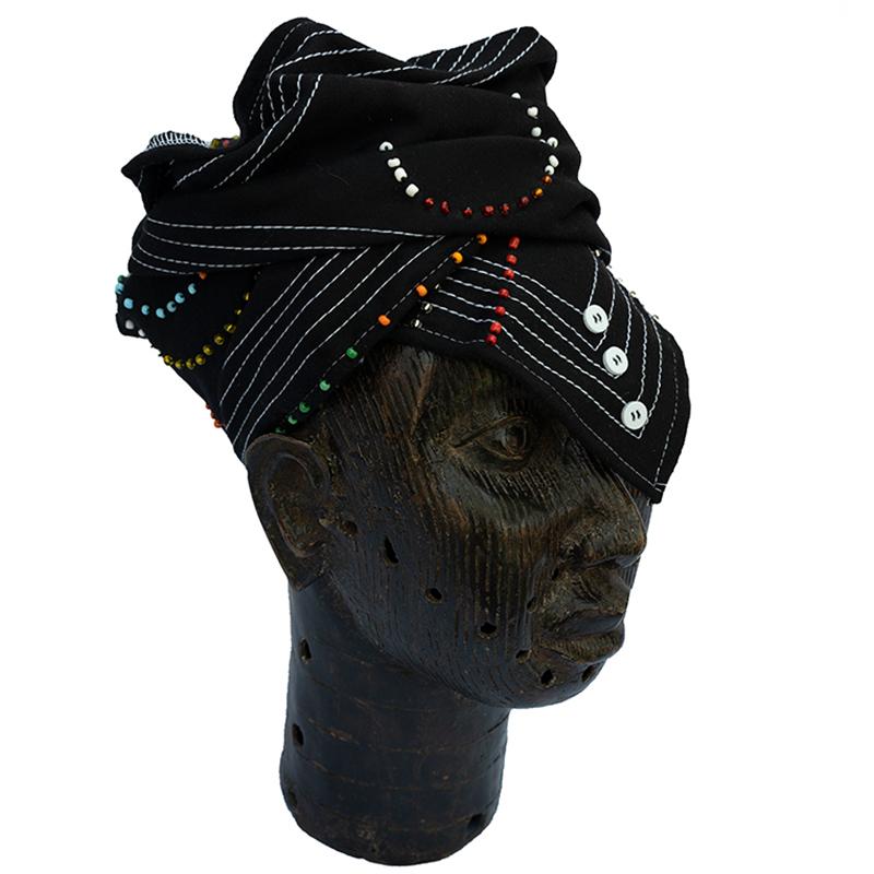 Xhosa Beaded Head Wrap Black - Multi colored beads-0