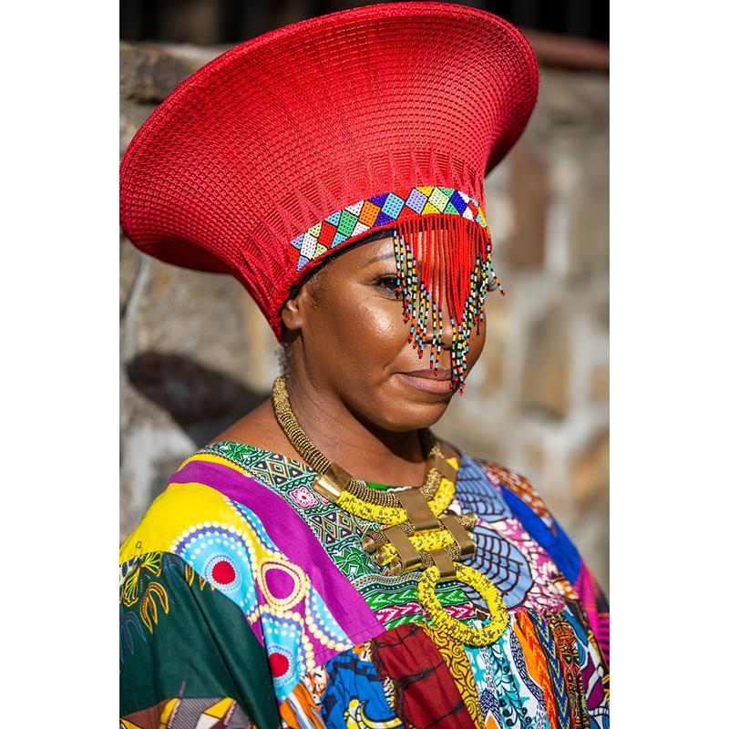 Zulu Wide Basket Hat with Beading - Red | Handmade in South Africa-2