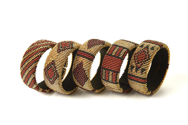 Zulu Beaded Cuff Bangles Brown - Set of 5-0