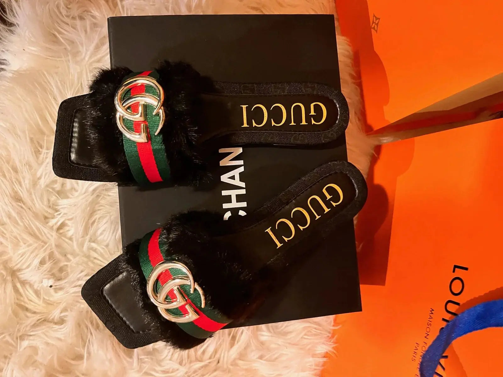 Gucci Design Fur Slide Sandals