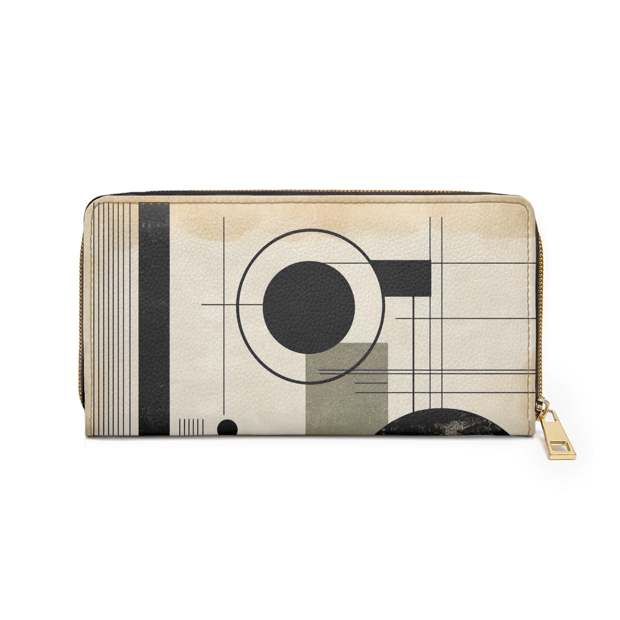 Abstract Black Beige Brown Geometric Shapes Womens Zipper Wallet Clutch Purse-1