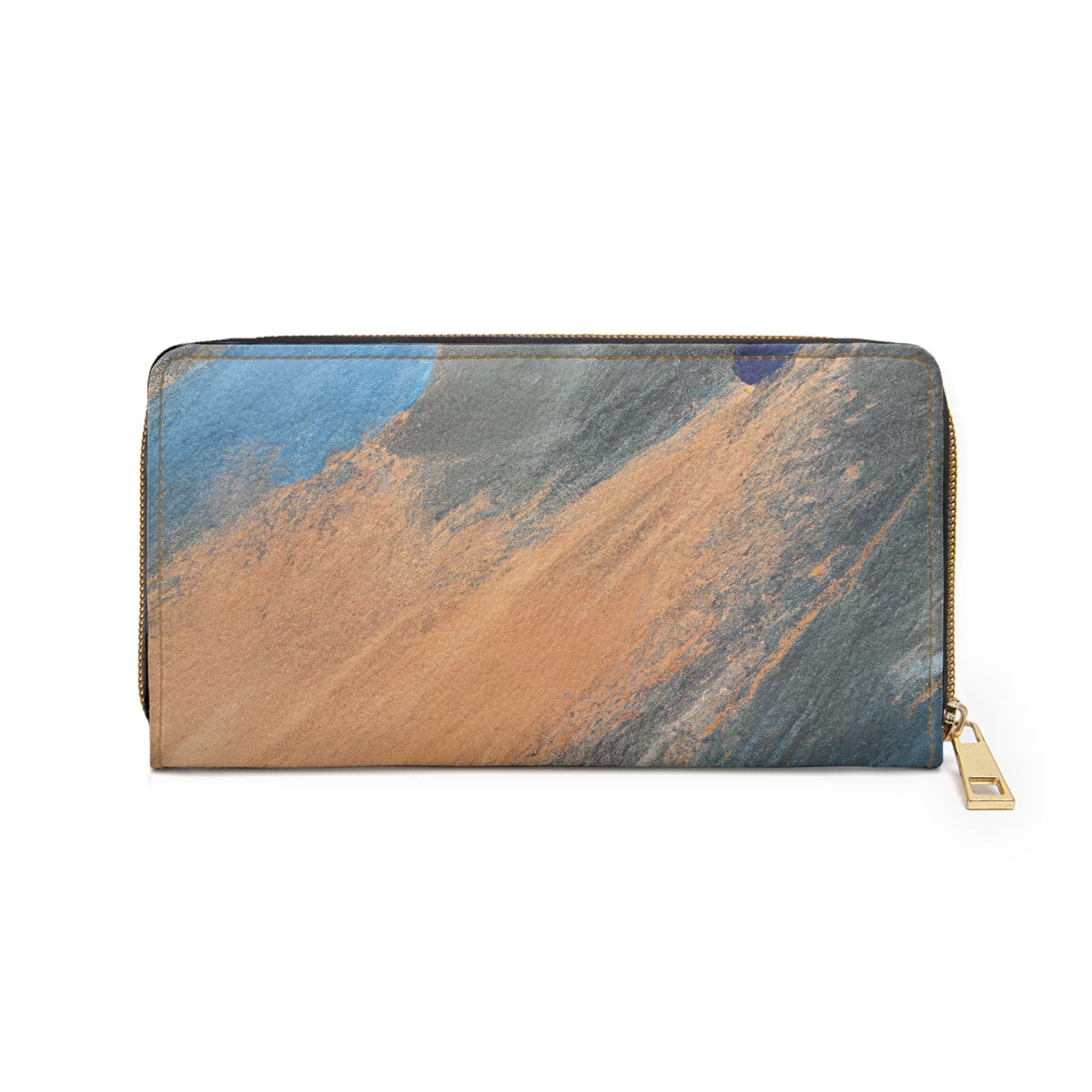 Abstract Blue Orange Grey Pattern Womens Zipper Wallet Clutch Purse-1