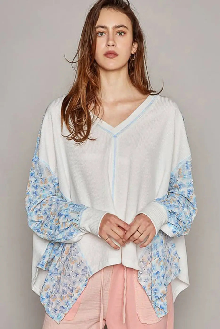 Abstract Floral Batwing Blouse-3