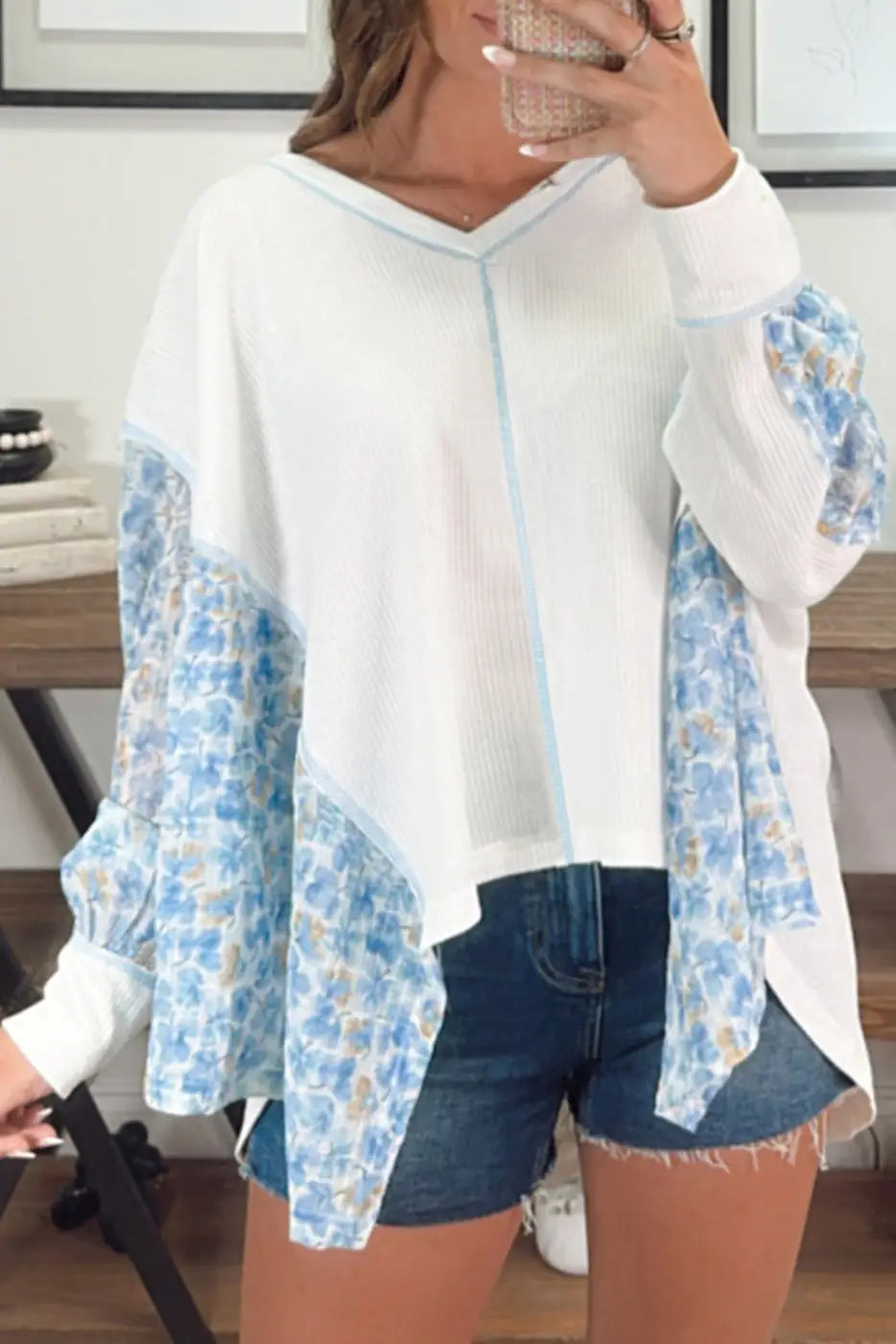 Abstract Floral Batwing Blouse-0