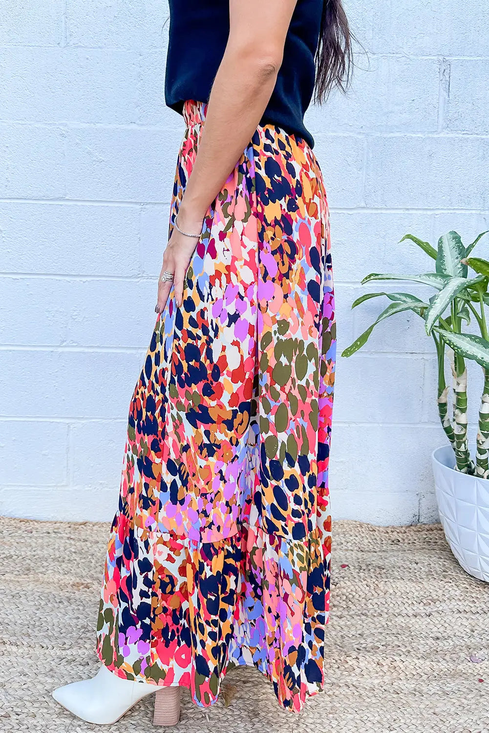 Abstract Floral Ruffled Maxi Skirt-1