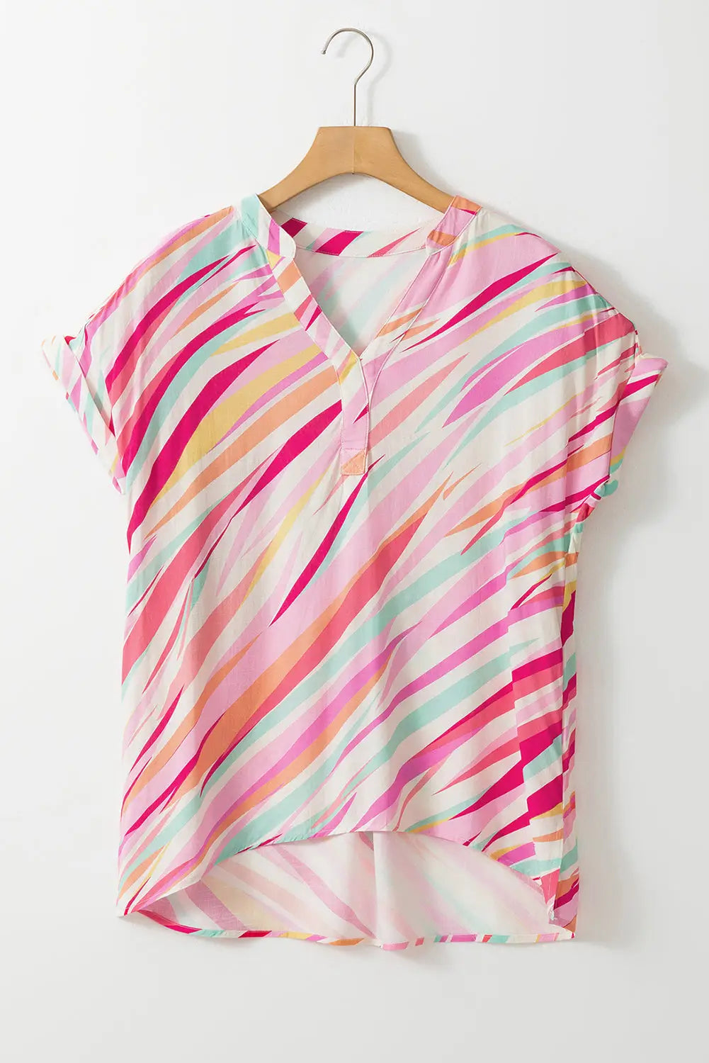 Abstract High Low Short Sleeve Blouse-4