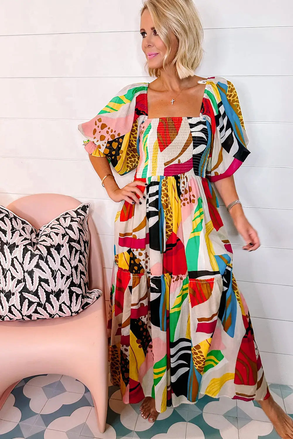 Abstract Print Boho Maxi Dress-3