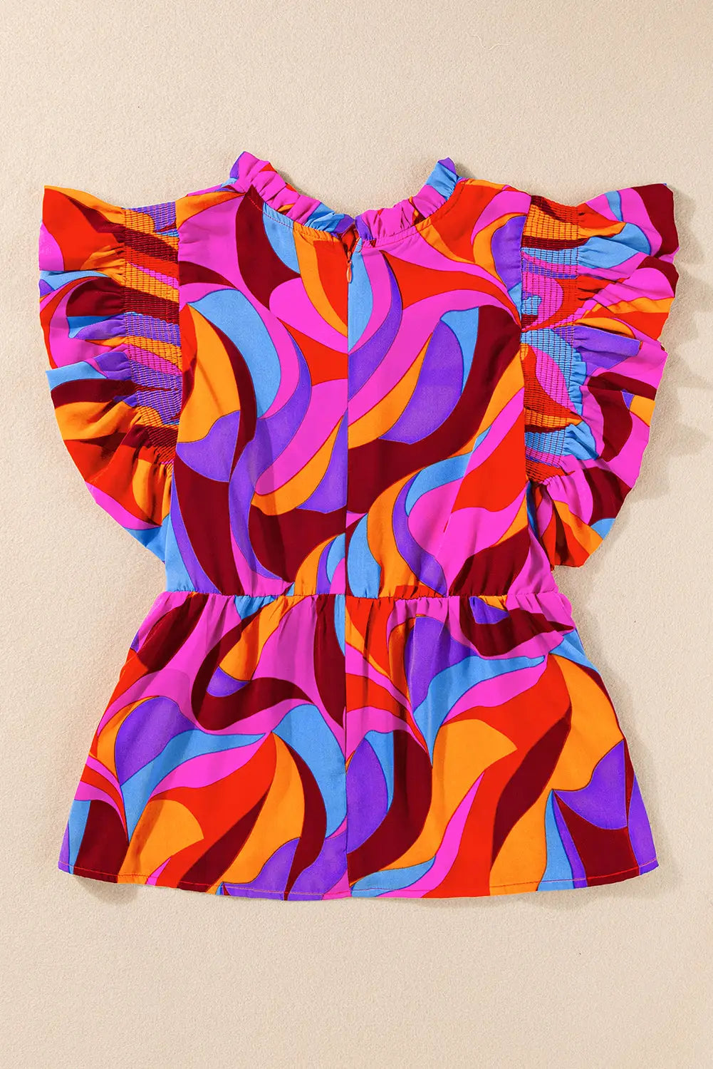 Abstract Print Flutter Sleeve Peplum Blouse-4