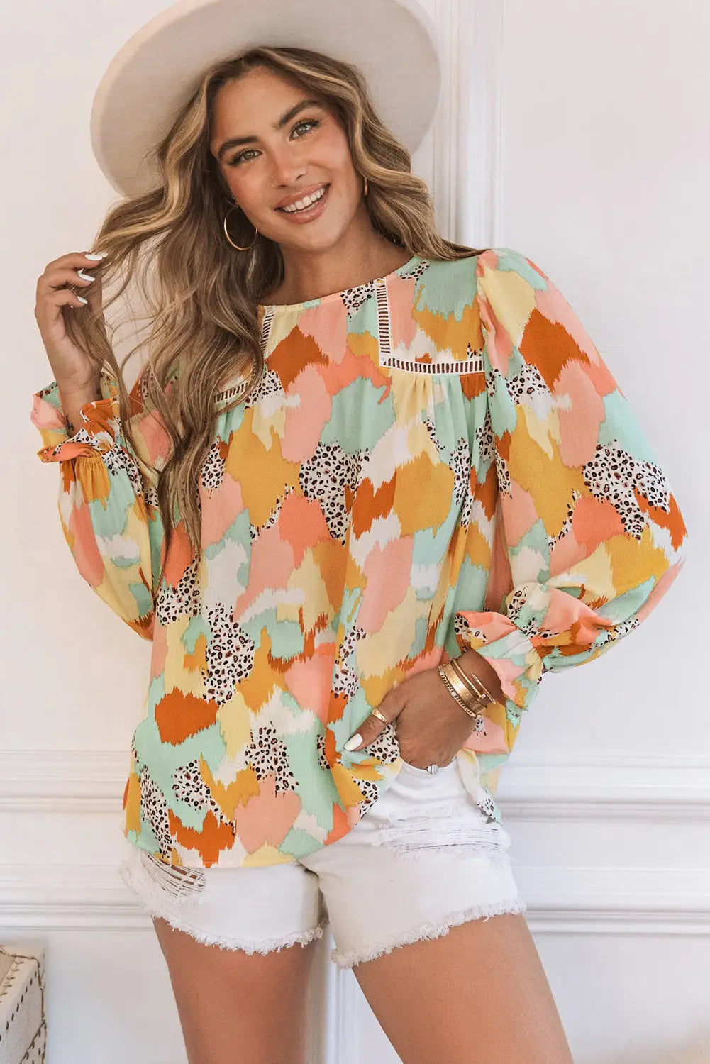 Abstract Printed Long Sleeve Blouse-5