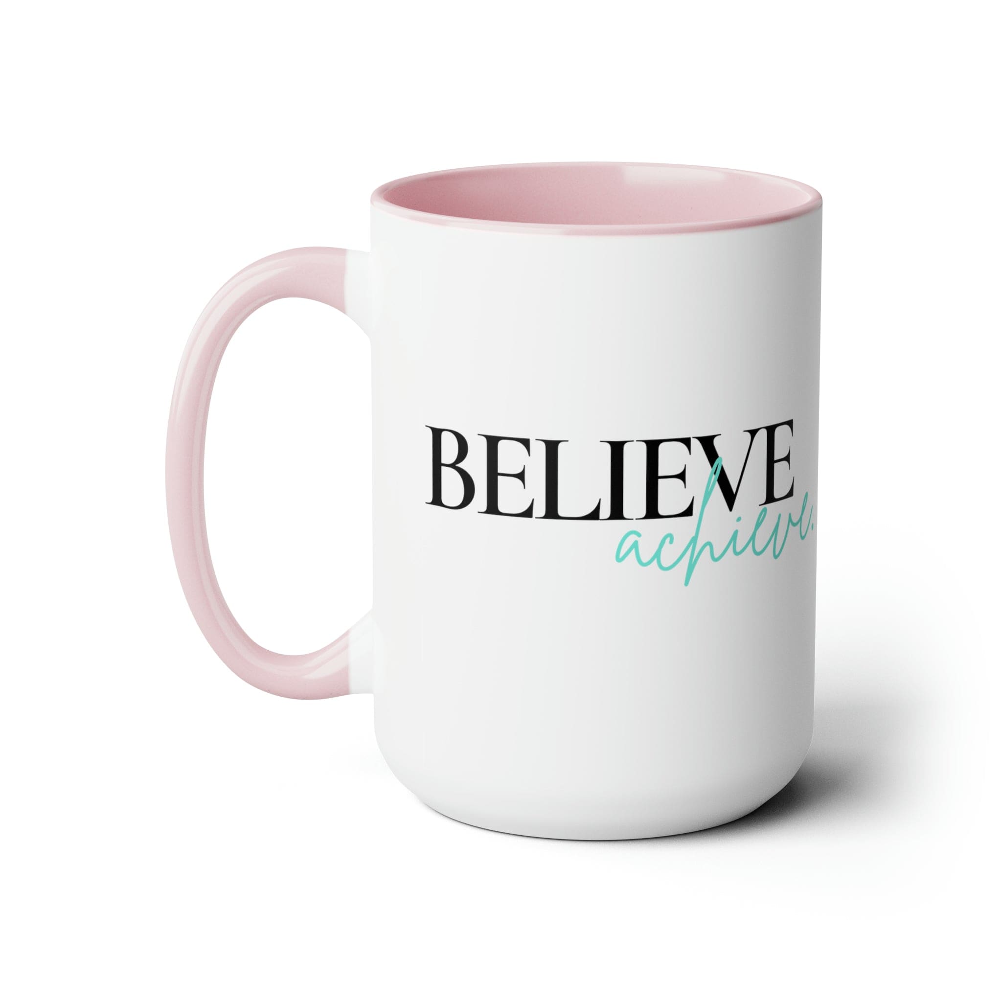 Accent Ceramic Coffee Mug 15oz - Believe And Achieve - Inspirational Motivation - Black-3