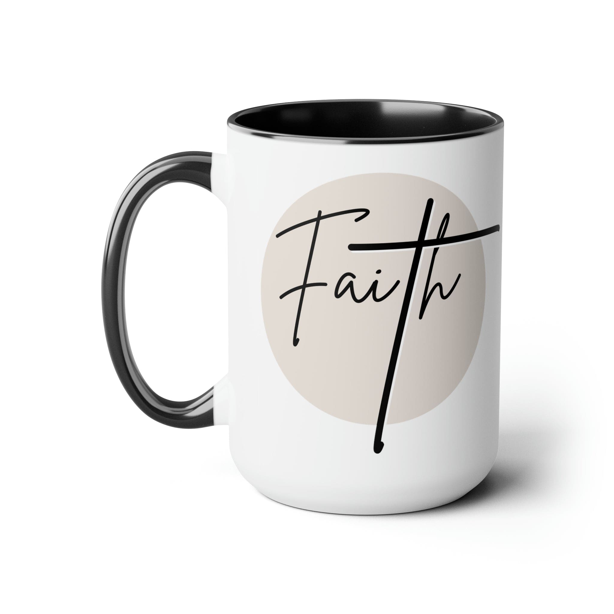 Accent Ceramic Coffee Mug 15oz - Faith - Christian Affirmation - Black And Beige-0