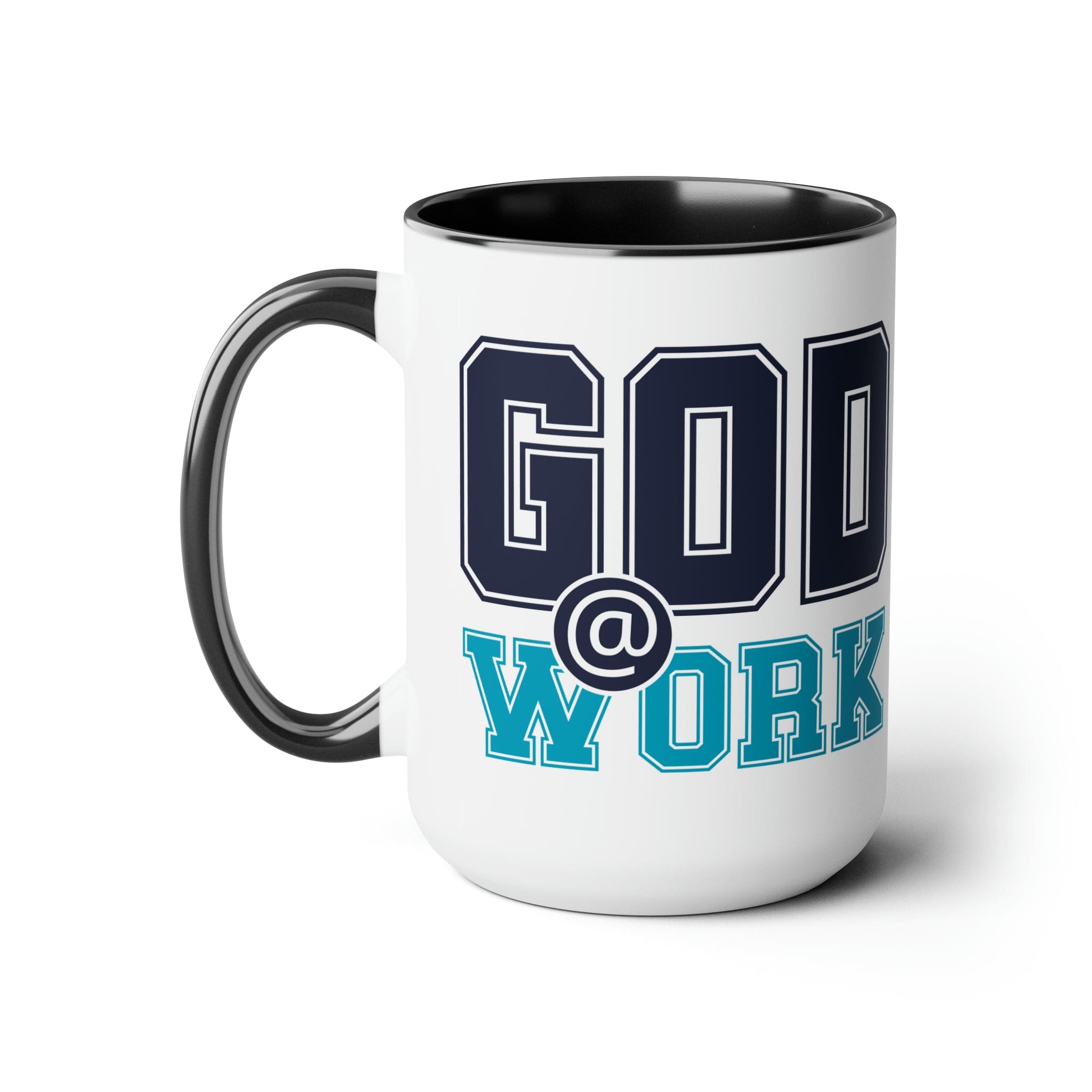 Accent Ceramic Coffee Mug 15oz - God @ Work Navy Blue And Blue Green Print-0