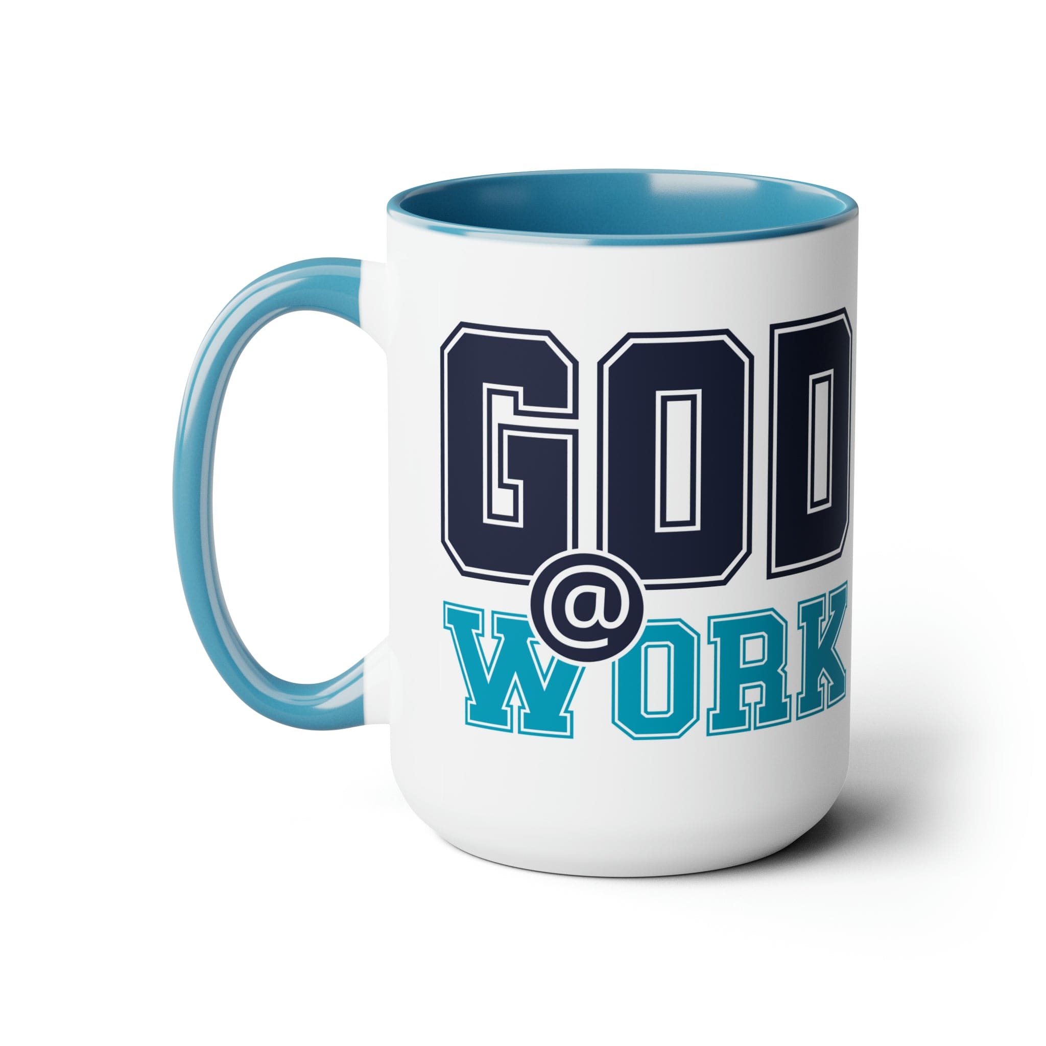 Accent Ceramic Coffee Mug 15oz - God @ Work Navy Blue And Blue Green Print-1