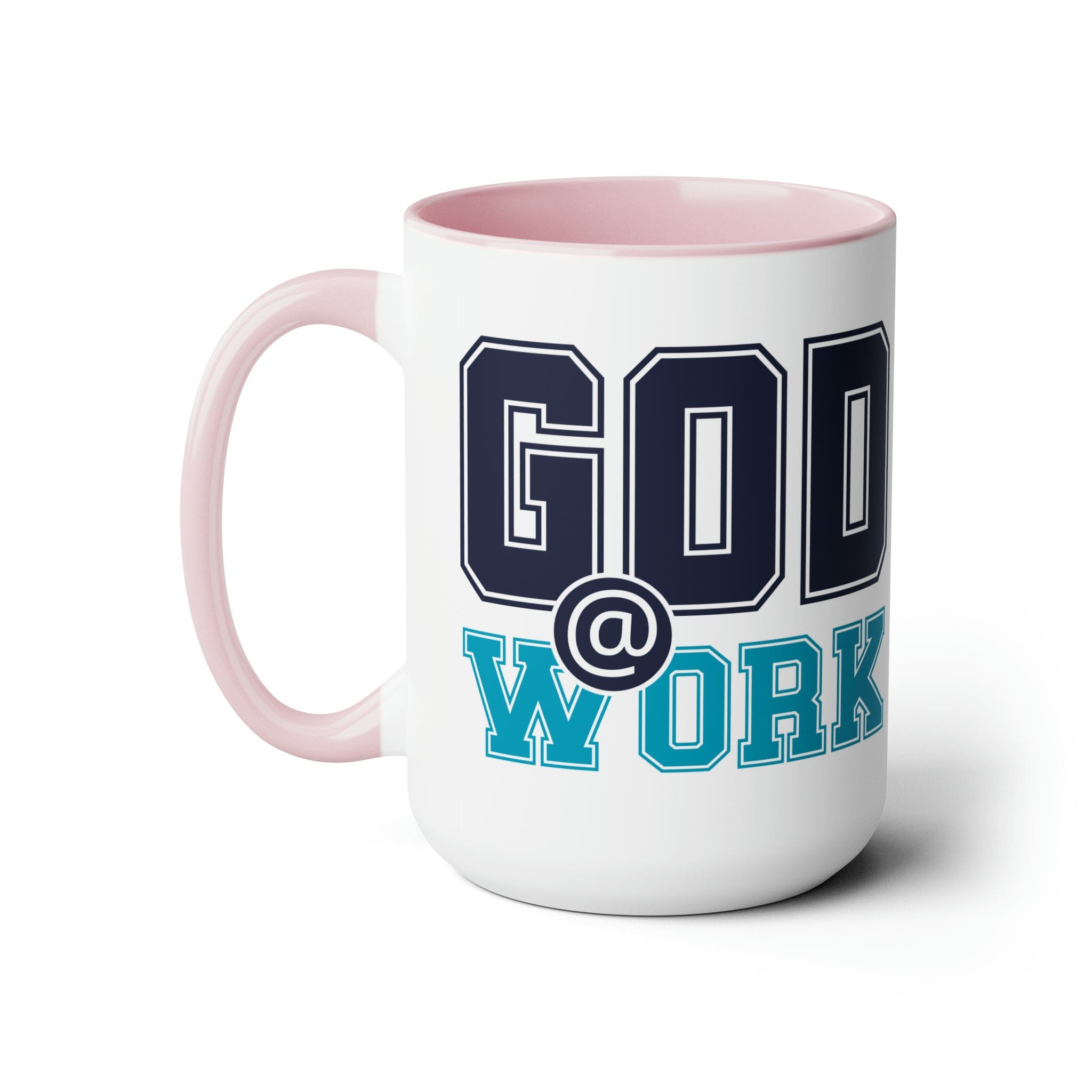 Accent Ceramic Coffee Mug 15oz - God @ Work Navy Blue And Blue Green Print-3