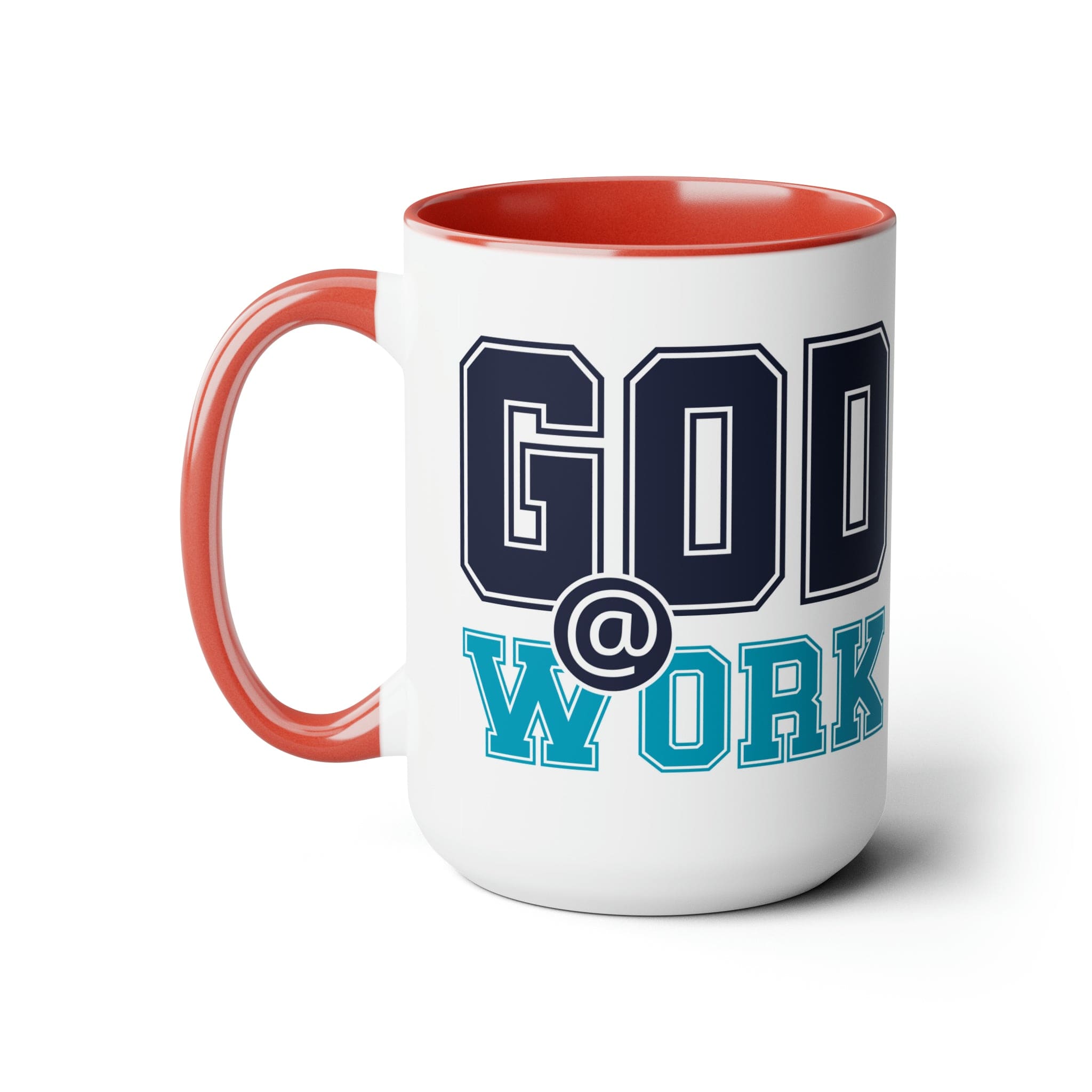 Accent Ceramic Coffee Mug 15oz - God @ Work Navy Blue And Blue Green Print-4