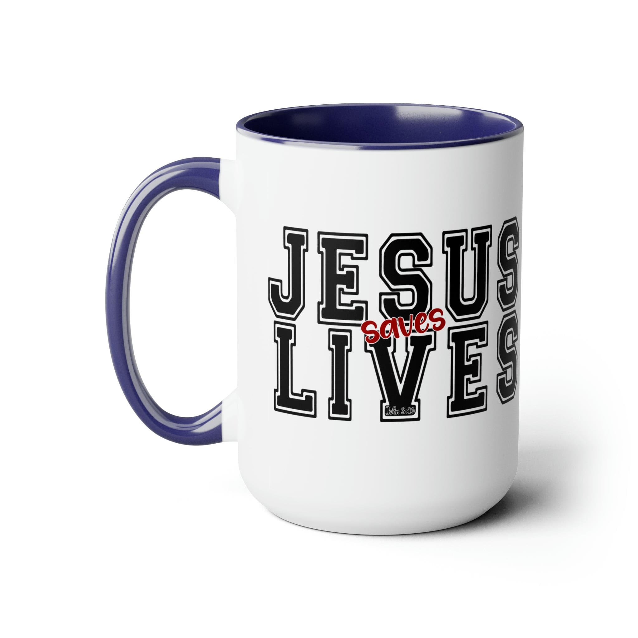 Accent Ceramic Coffee Mug 15oz - Jesus Saves Lives Black Red Illustration-2