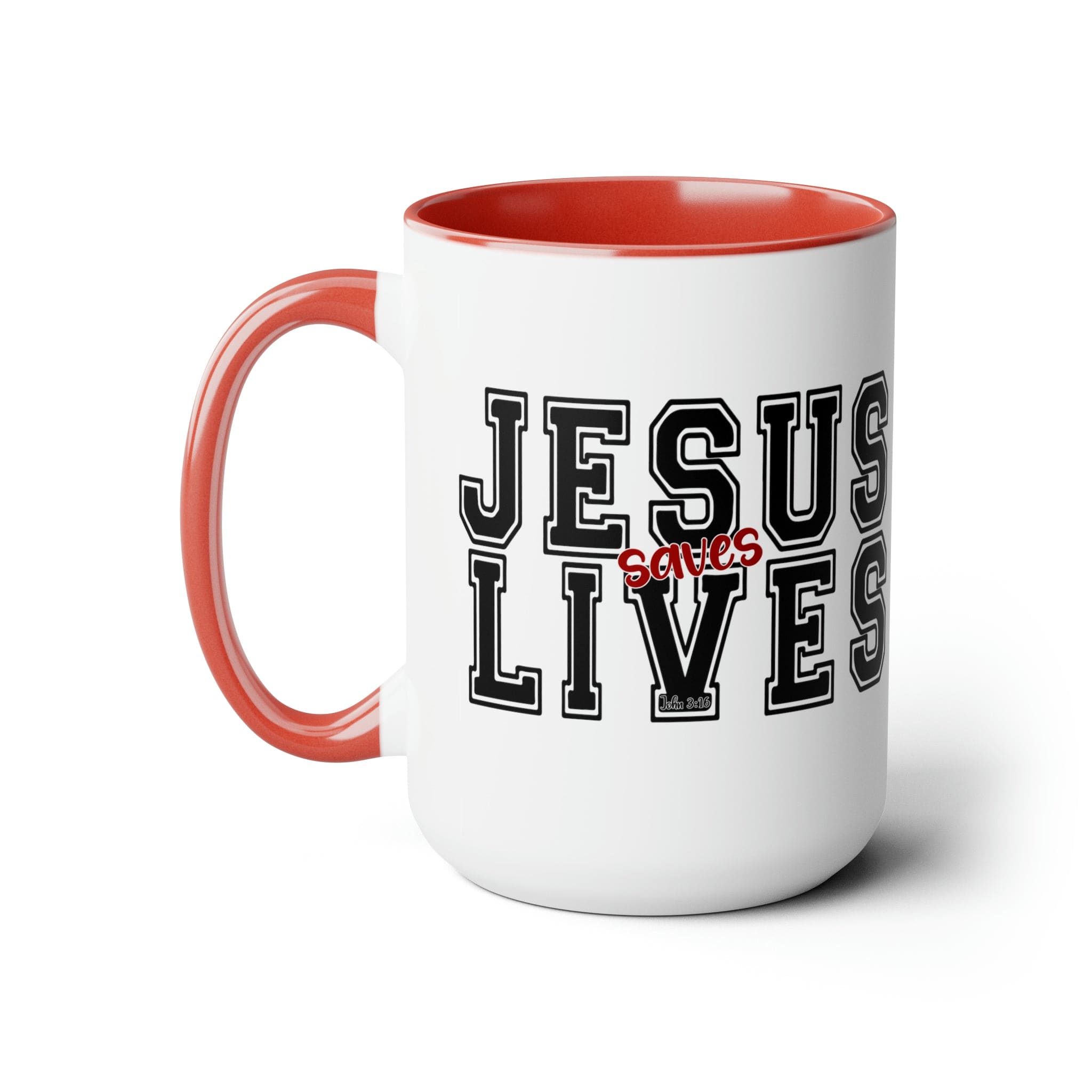 Accent Ceramic Coffee Mug 15oz - Jesus Saves Lives Black Red Illustration-4