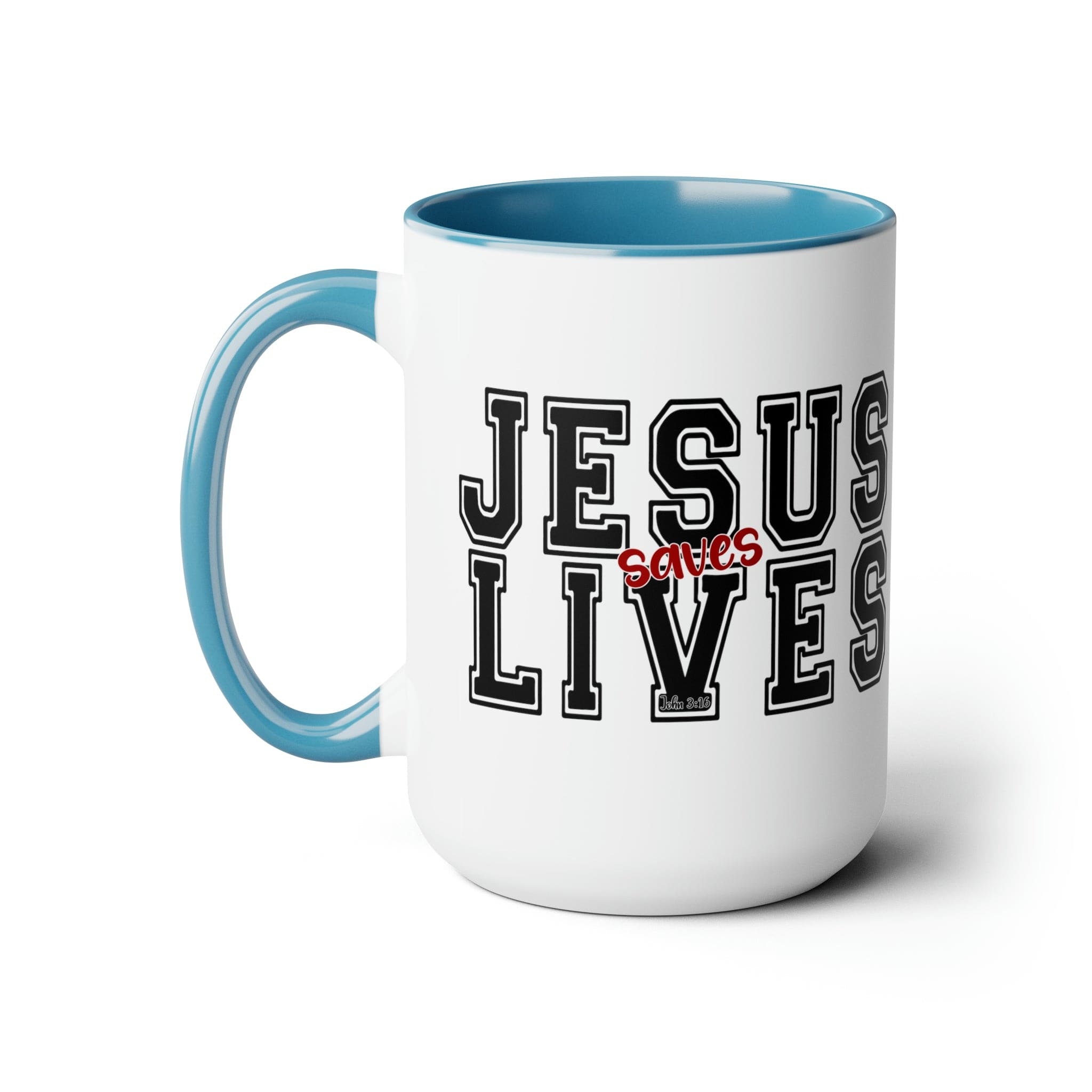 Accent Ceramic Coffee Mug 15oz - Jesus Saves Lives Black Red Illustration-1