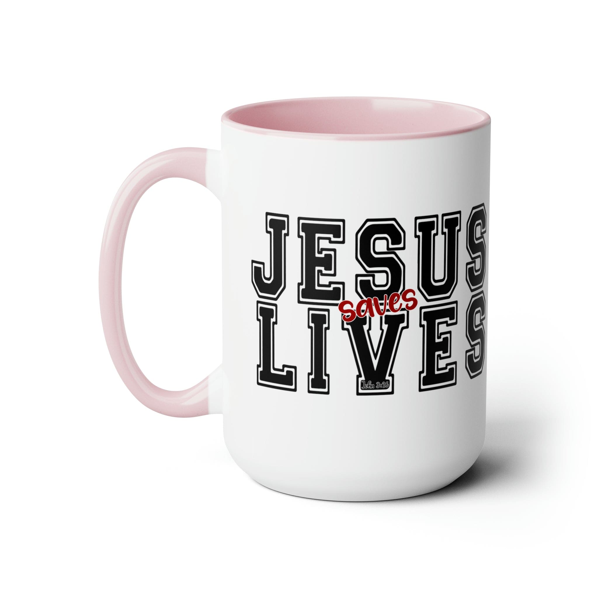 Accent Ceramic Coffee Mug 15oz - Jesus Saves Lives Black Red Illustration-3