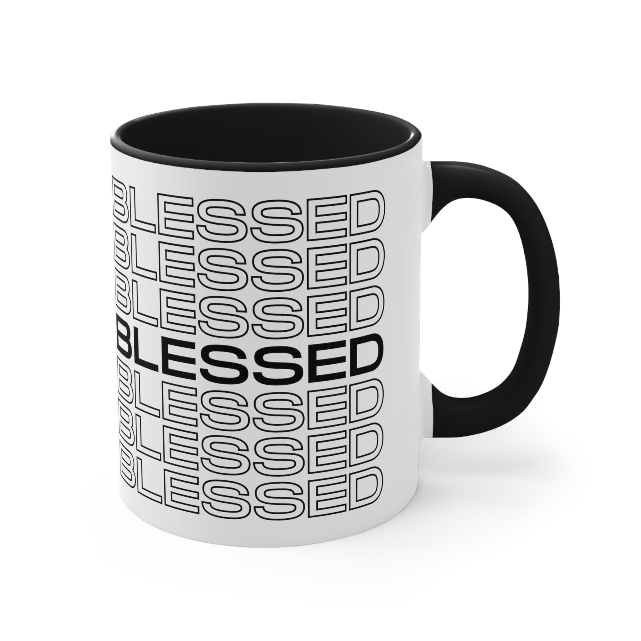 Accent Ceramic Mug 11oz Stacked Blessed Print - Inspirational Affirmation - Black-0