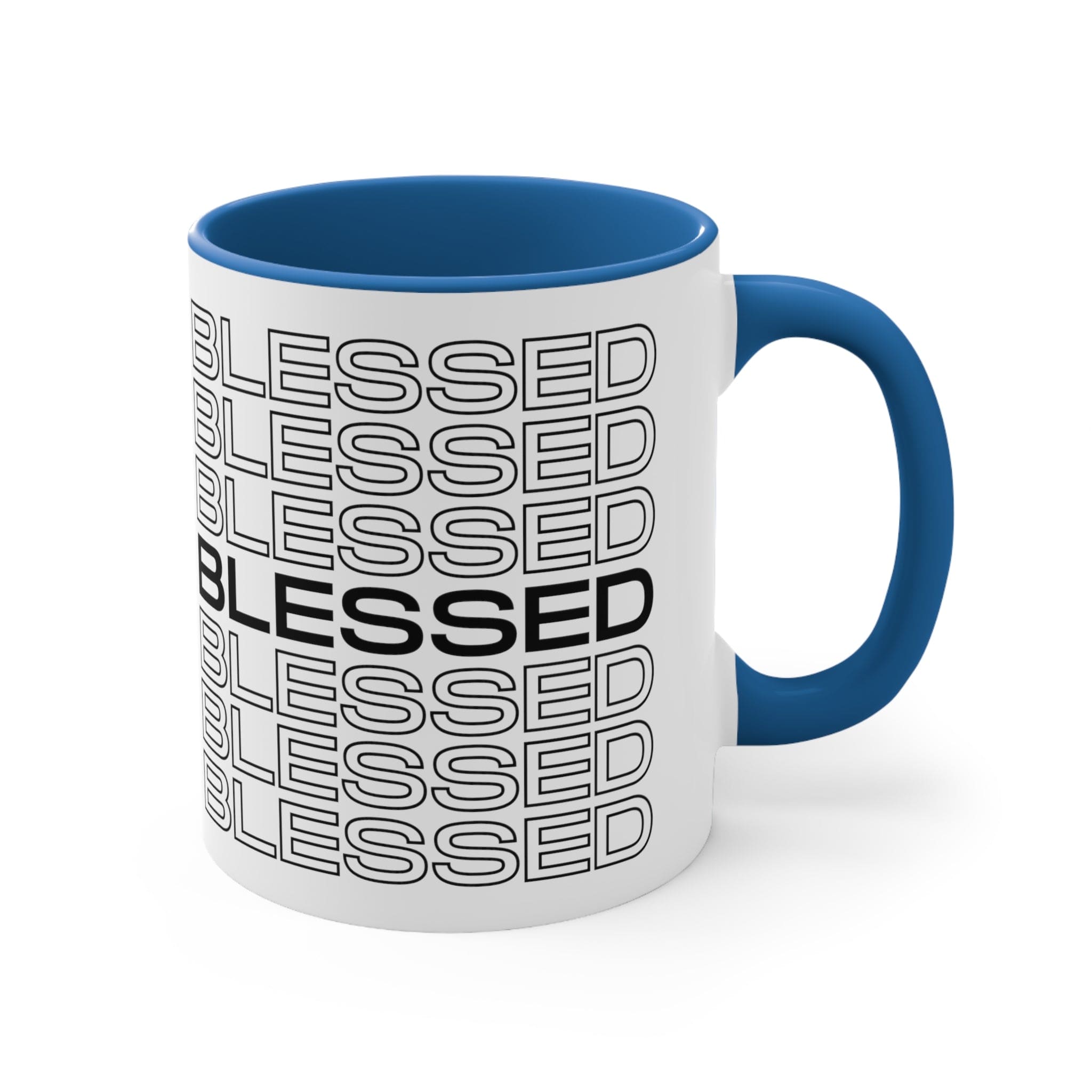 Accent Ceramic Mug 11oz Stacked Blessed Print - Inspirational Affirmation - Black-1