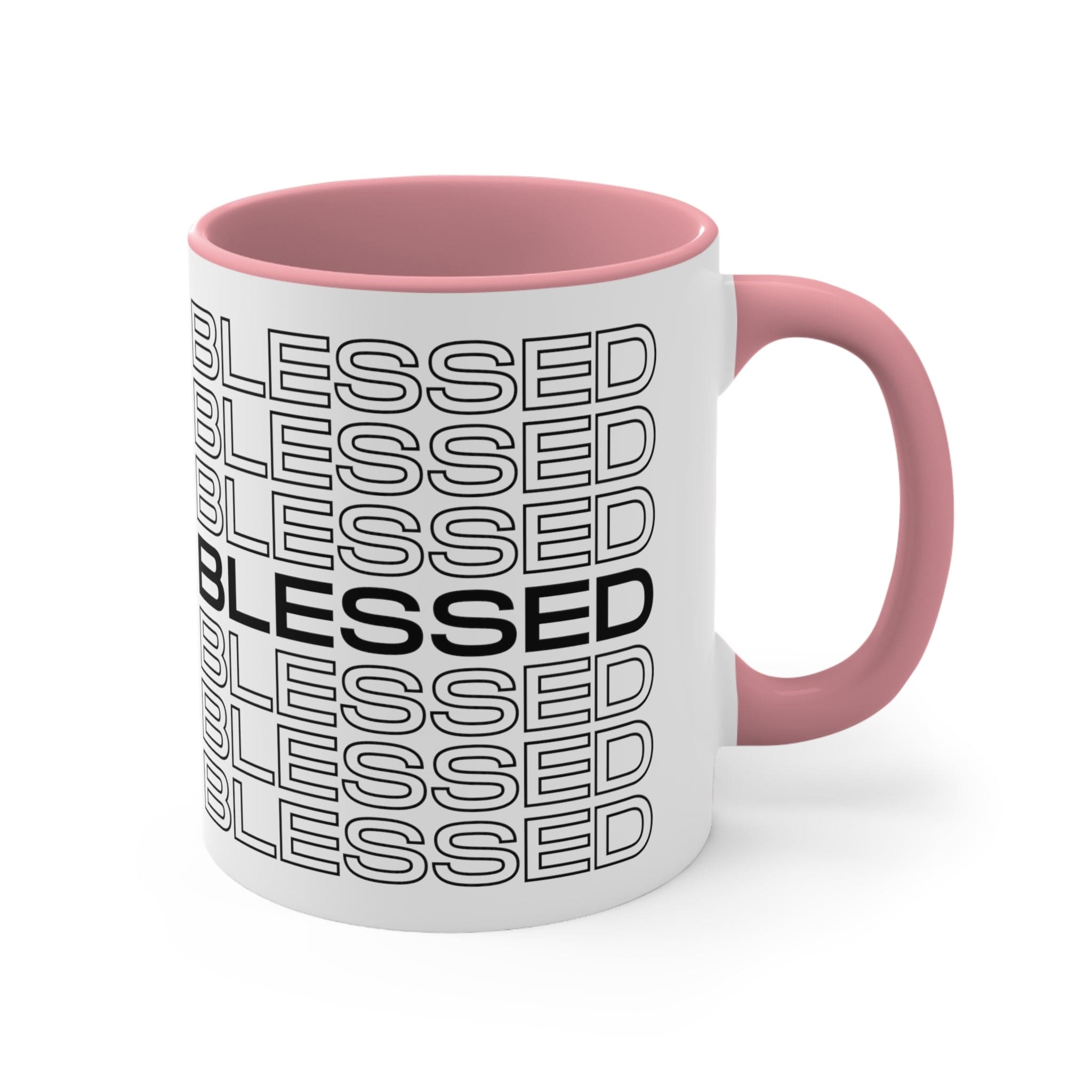 Accent Ceramic Mug 11oz Stacked Blessed Print - Inspirational Affirmation - Black-3