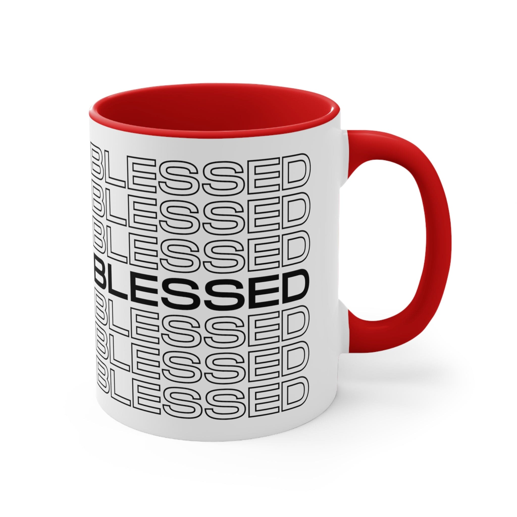 Accent Ceramic Mug 11oz Stacked Blessed Print - Inspirational Affirmation - Black-4