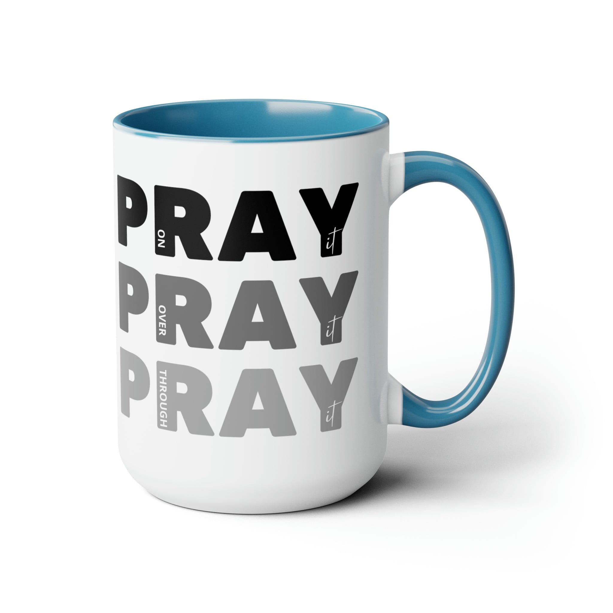 Accent Ceramic Mug 15oz Pray on it Over it Through it Black Illustration-1